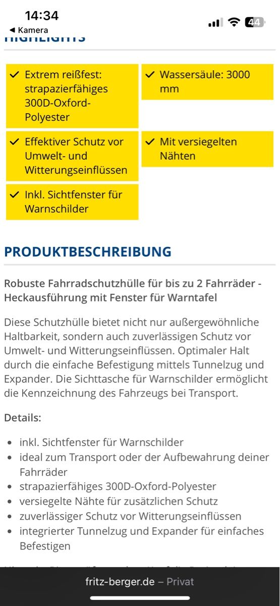Autres accessoires pour le cyclisme: Fahrradschutzhülle – Neuf avec emballage d'origine à Berschis par patbea 1