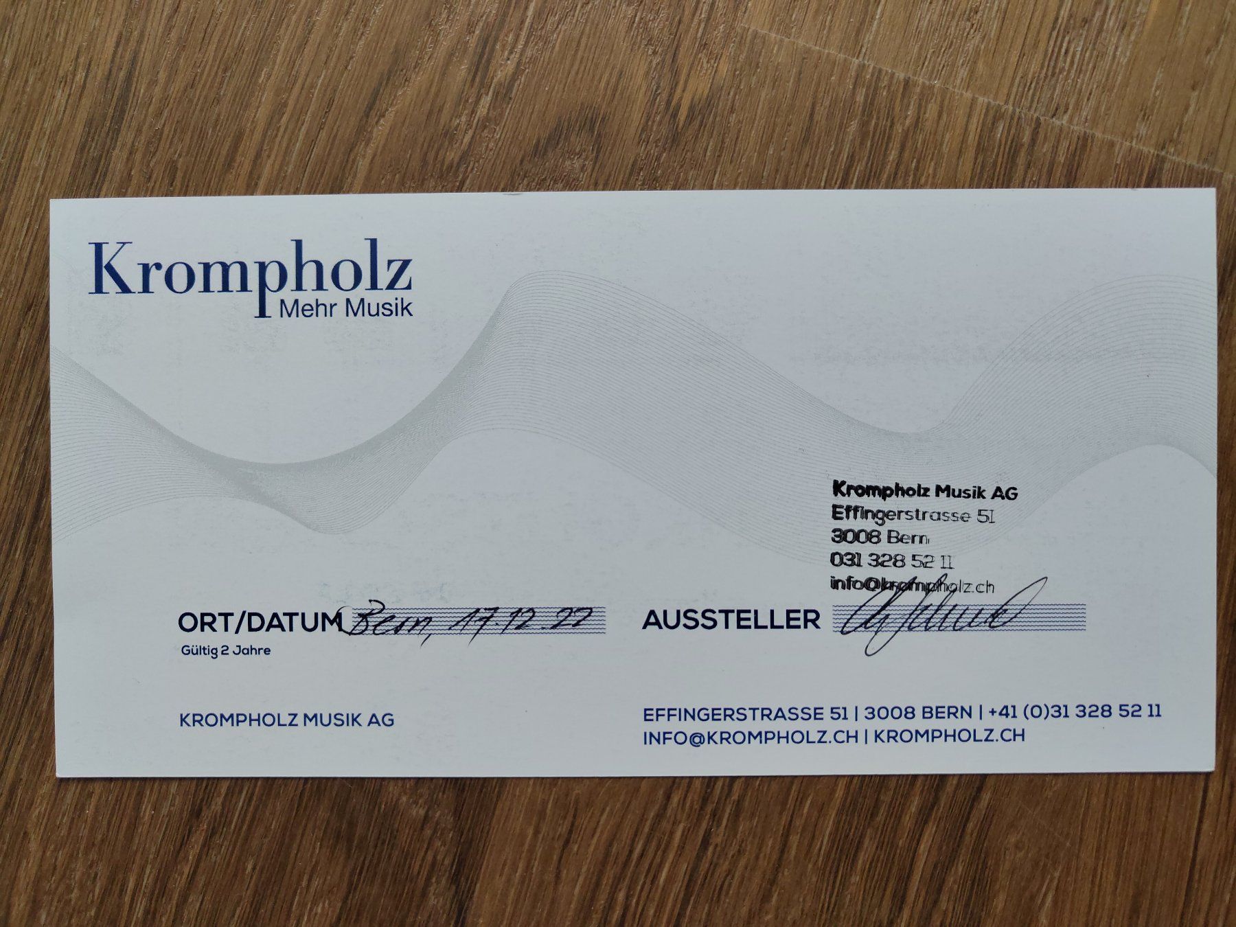 Buoni: Geschenkgutschein Kompholz Bern/Ittigen – Nuovo (secondo la descrizione) da Oberwangen b. Bern venduto da Lanzand 1