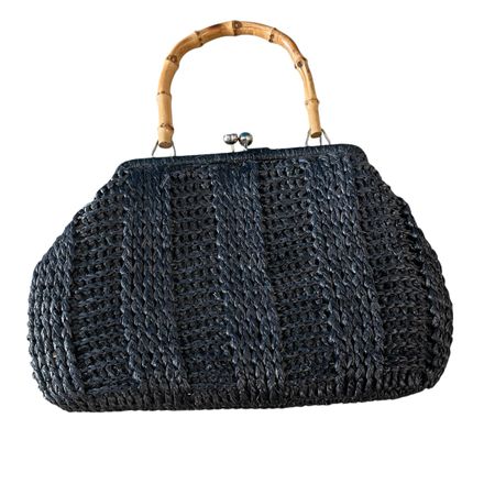 1950s authentic raffia hand bag with bamboo holder 