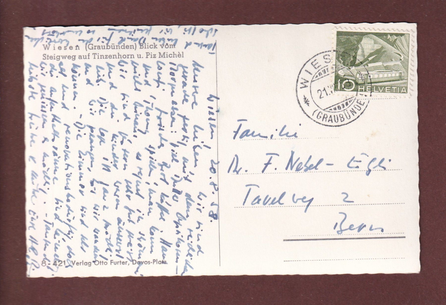 Cartoline postali: WIESEN (GR) - 1958 // Eckbug // – Usato da Pully venduto da nicecards 1