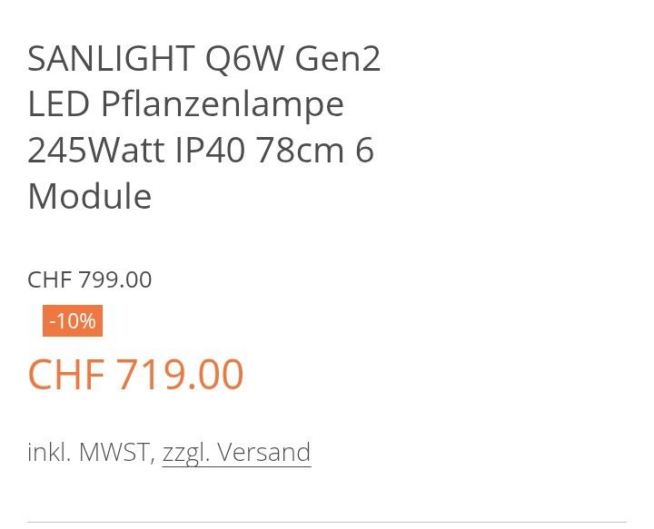 Sanlight Lampade: Sanlight Q6W Gen2 LED Pflanzen Lampe – Usato da Basel venduto da Fahrenheitcycling 6