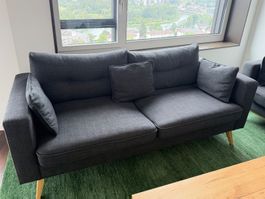 Sofa 3-Sitzer dunkelgrau Stoff modern
