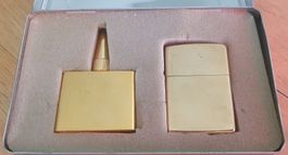 Zippo Solid Brass Set 1994 mit Flasche & Tin NOS