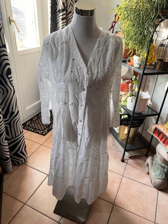 Weißes  Spitzenkleid Ibiza Look  M/L