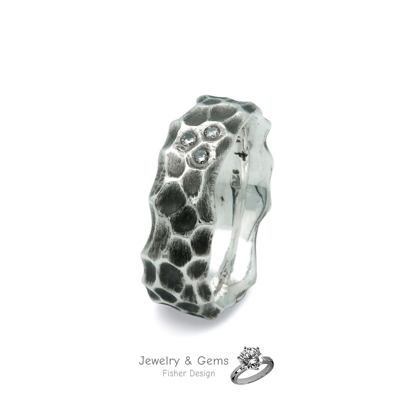 Anelli: Struktur Ring mit 3 Diamanten aus Silber 925 – Nuovo e nell'imballaggio originale da Zürich venduto da GOS08 1