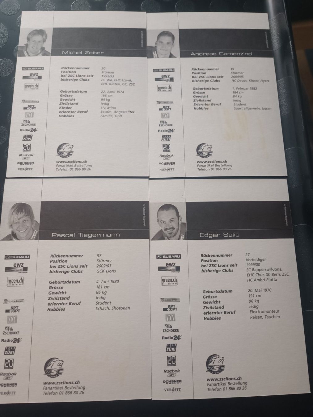 Autografi: ZSC  Set -  4x handsigniert – Usato da Menziken venduto da Artographs 1