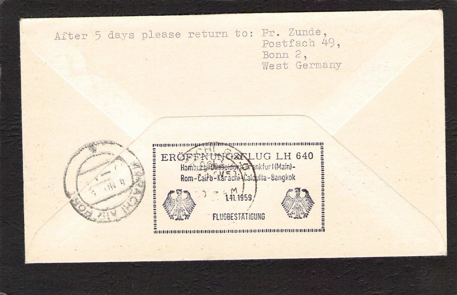 Alle Briefmarken: Lufthansa: Erstflug Hamburg - Karachi , 1.11.1959 – Gebraucht aus Reichenburg von Pipo-67 1