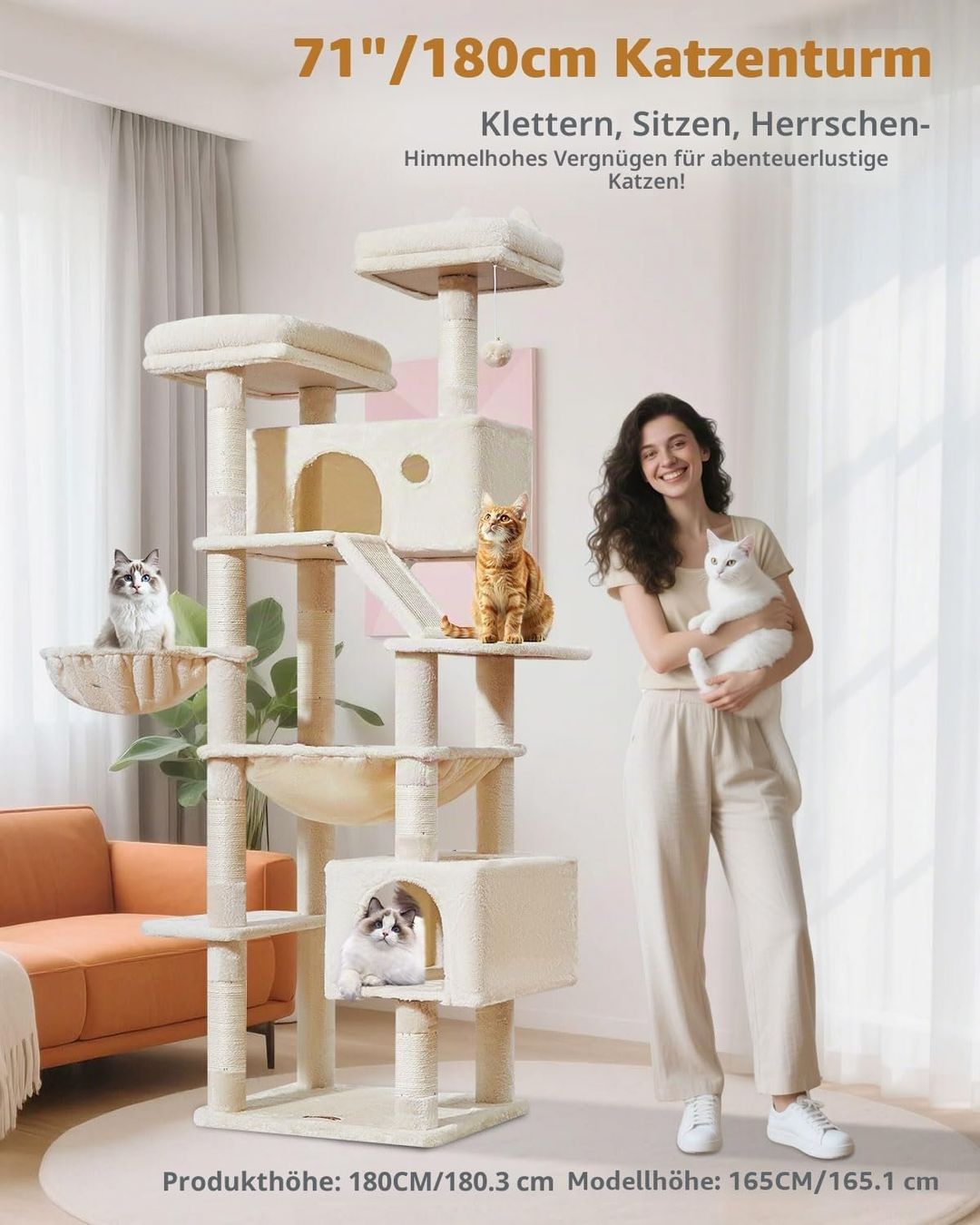 Arbres à chats: Kratzbaum 180cm Groß 2 Katzenhäuser Hängematte Beige – Neuf avec emballage d'origine à Schaffhausen par AllesMussRaus60 1