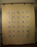 Antique Quilt Kittens embroidered yellow