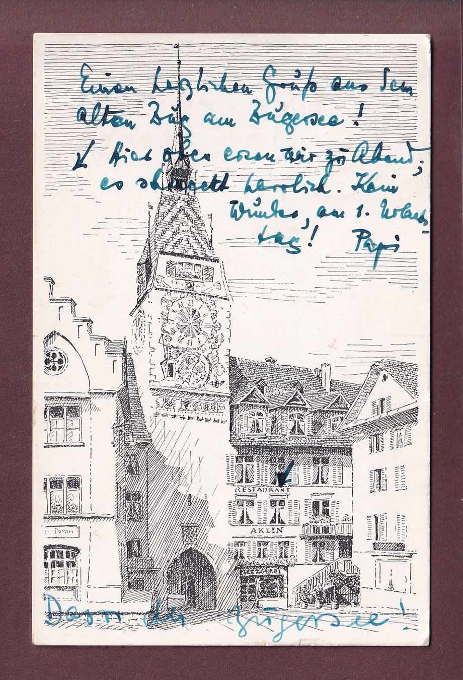 Ansichtskarten: ZUG - Restaurant Aklin - 1957 – Gebraucht aus Pully von nicecards