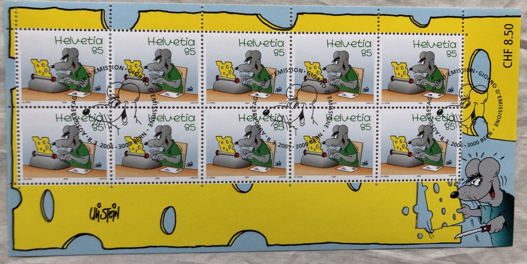 Tutti i francobolli: 2x Kleinbögen - FDC - Sondermarken "Uli Stein" - 8.3.2005 – Usato da Schaffhausen venduto da durruti 2