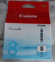 8 Canon CLI-8PC Cyan Fototinte Druckerpatronen Neu