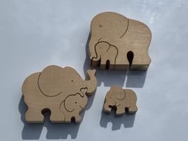 Holz Elefanten Puzzle, Montessori Spielzeug, Top Zustand