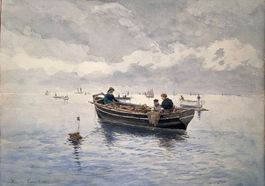 MAURICE COURANT 1847-1924  AQUARELLE  "PÊCHEURS”