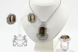 Exklusives Schmuckset 18K Weissgold mit Turmalin *S2667