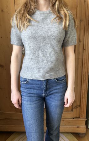 Zara Grauer Kurzarm Strickpullover