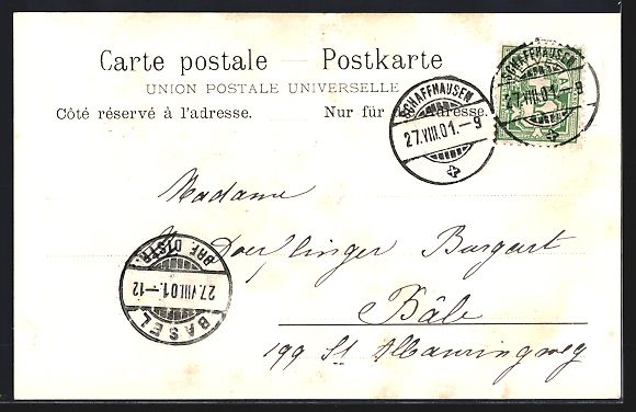 Cartoline postali: Litho Schaffhausen, Centenarfeier 1901,  – Usato da Berlin venduto da bartko-reher 1