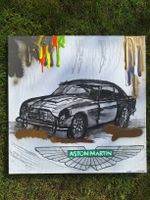 Bild Aston Martin Tropfen Graffiti Kunst Leinwand 60x60cm