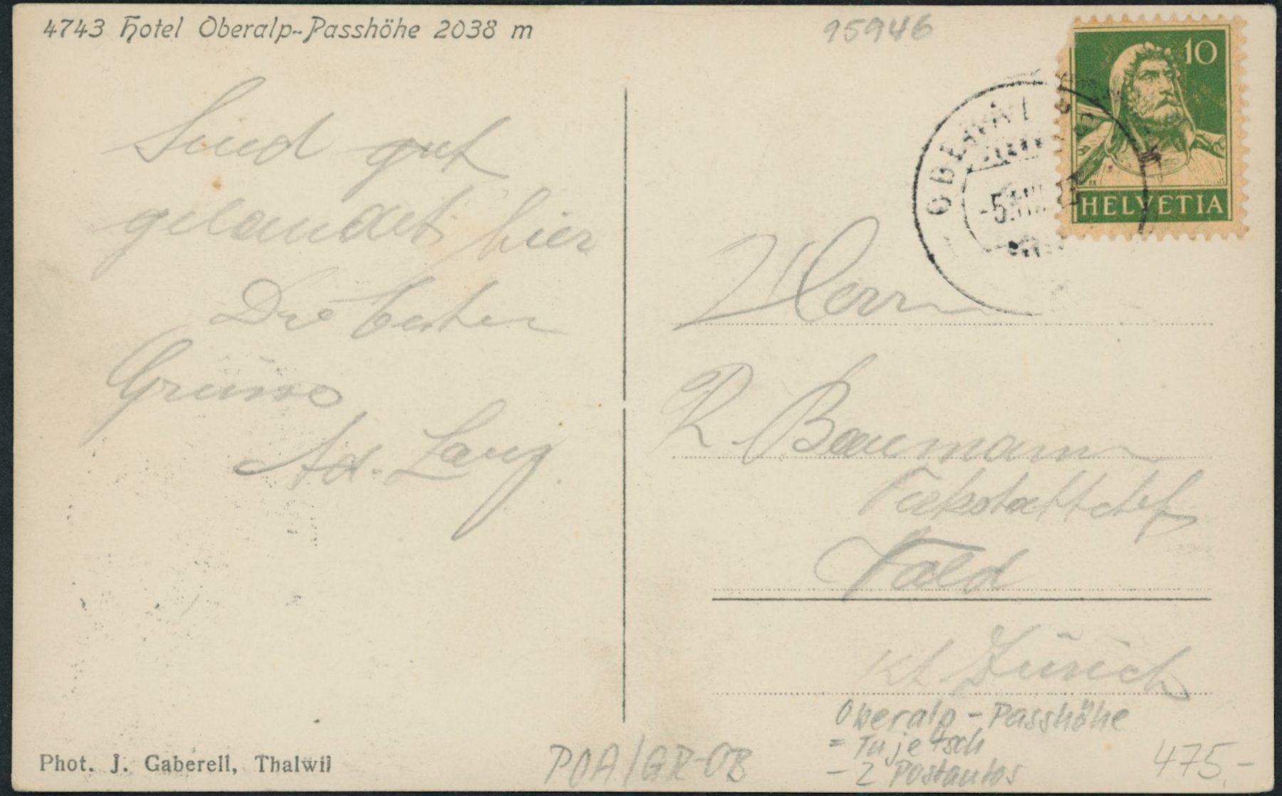 Cartoline postali: GR Oberalp Pass - Post - Postauto - Tujetsch – Usato da Schindellegi venduto da leecollect 1