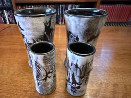 Keramik Vase-Set, G. Spörri Schweiz 4-teilig handgem...