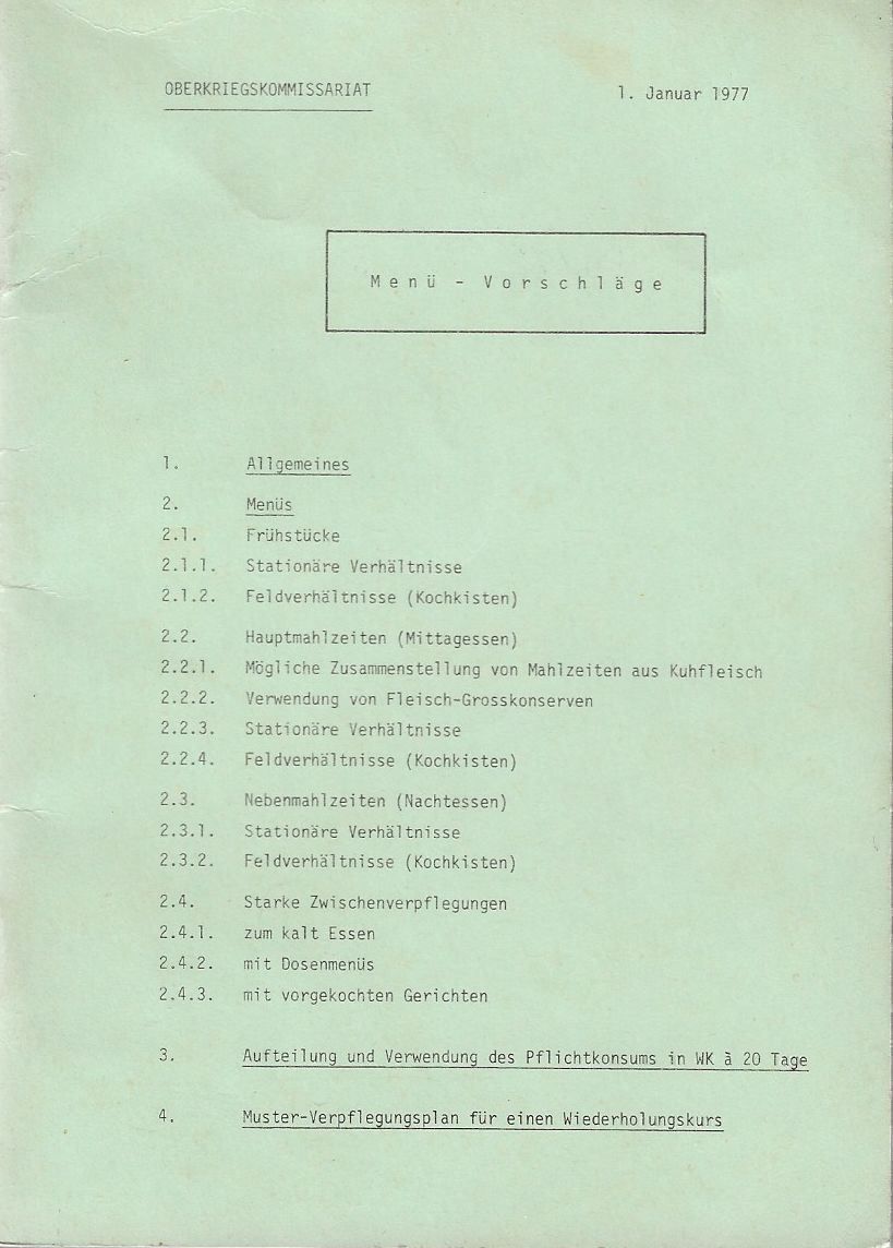 Bücher: Menü-Vorschläge vom 1.1.1977 – Gebraucht aus Bern von Grindelwaldaus