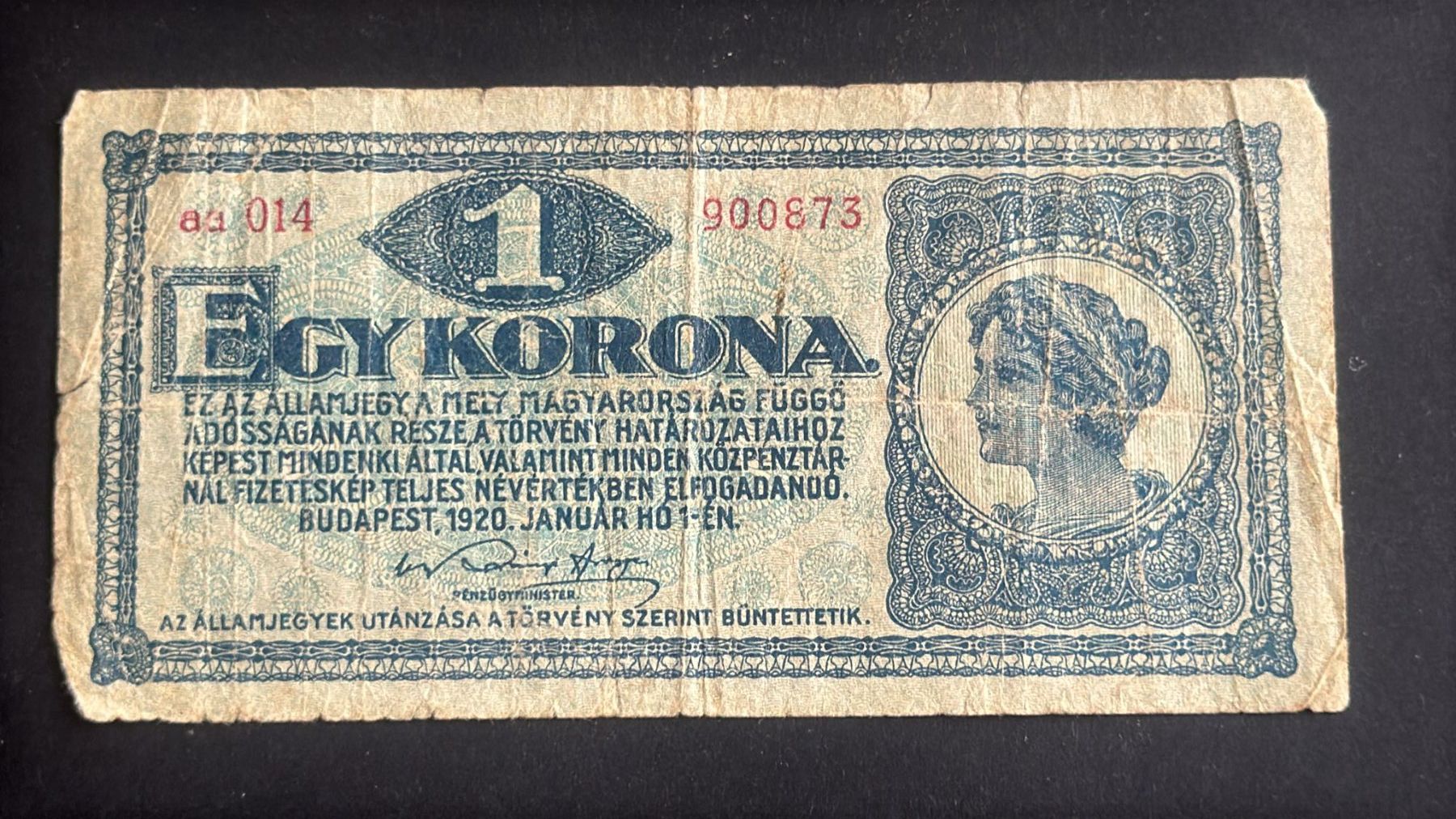 Banconote: 1 Korona aus Ungarn 1920 – Usato da wattwil venduto da Nafri07