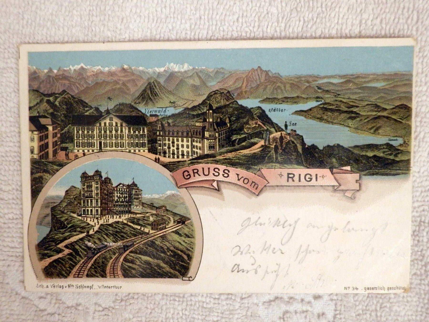 Ansichtskarten: Fotolitho, Gruss vom Rigi, Passepartout – Gebraucht aus Ueberstorf von dinbau