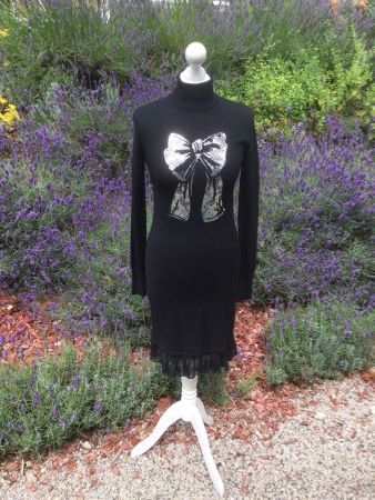 Robe noire Noeud argenté & dentelles, taille M, NEUF