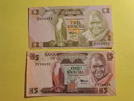 SAMBIA - 2 + 5 Kwacha UNC (88/B-070772,43/C-739428)