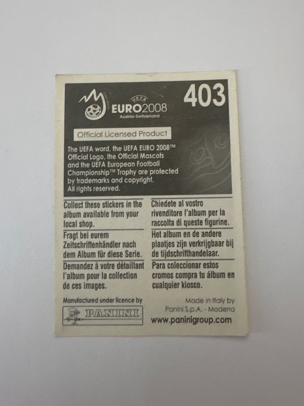 Panini Carte collezionabili: Panini UEFA EM 2008 Sticker - Nr. 403 – Usato da Sulz AG venduto da DealWerk 1