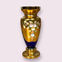 Bohemian  Czech Cobalt Blue Crystal  Vase With 24k Gold
