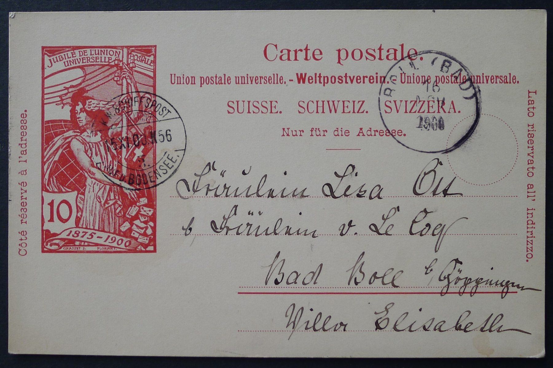 Tutti i francobolli: Bodensee SCHIFFSPOST auf UPU 1900 Ganzsache – Usato da Ebikon venduto da SilvioFreund