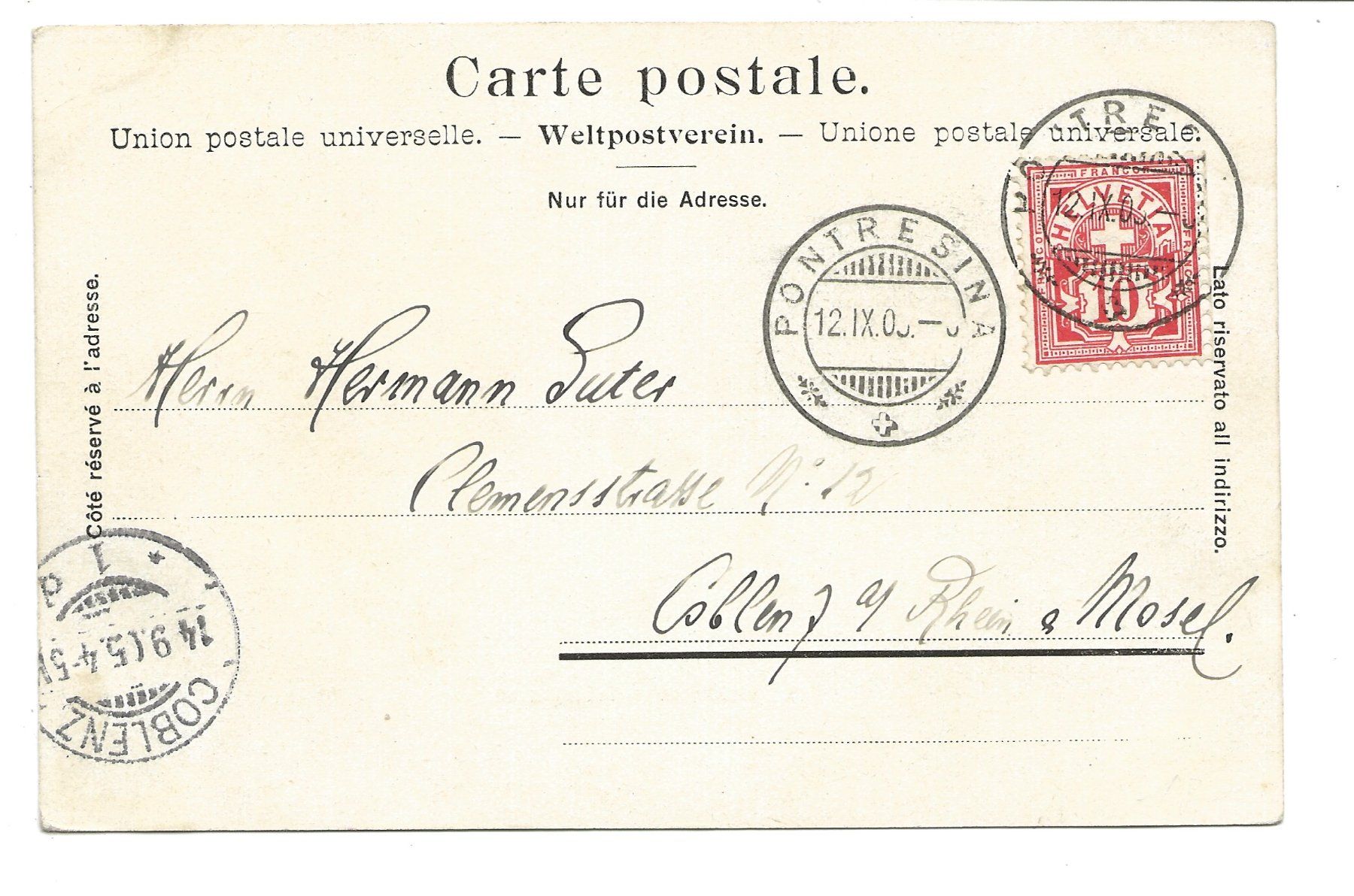 Cartoline postali: Schweizerische Gebirgspost - Postkutsche - Pontresina - 1905 – Usato da Engelburg venduto da Cartophil 1