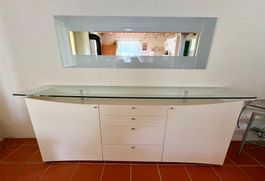 Sideboard weiss mit Glasplatte vier Schubladen zwei Türen