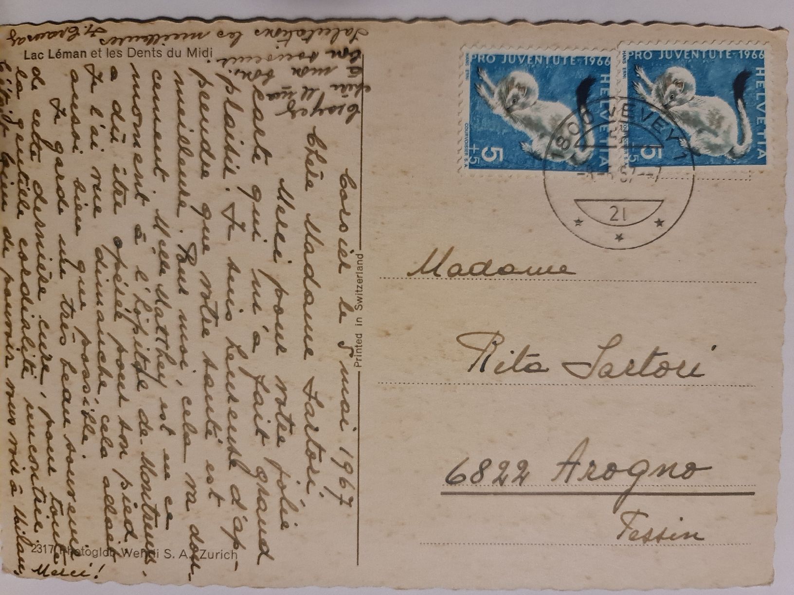 Cartoline postali: Ansichtskarte Lac Leman 1957 nr.1313 – Usato da Dintikon venduto da Vexi 1