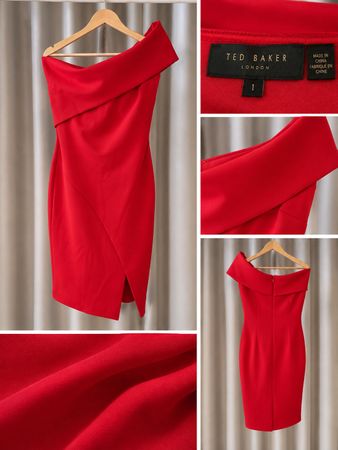 Ted Baker London – Robe rouge élégante asymétrique – T. 1