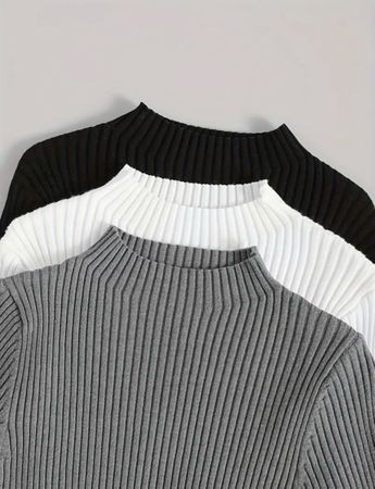 3tlg. Retro-Pullover gerippt, dehnbar
