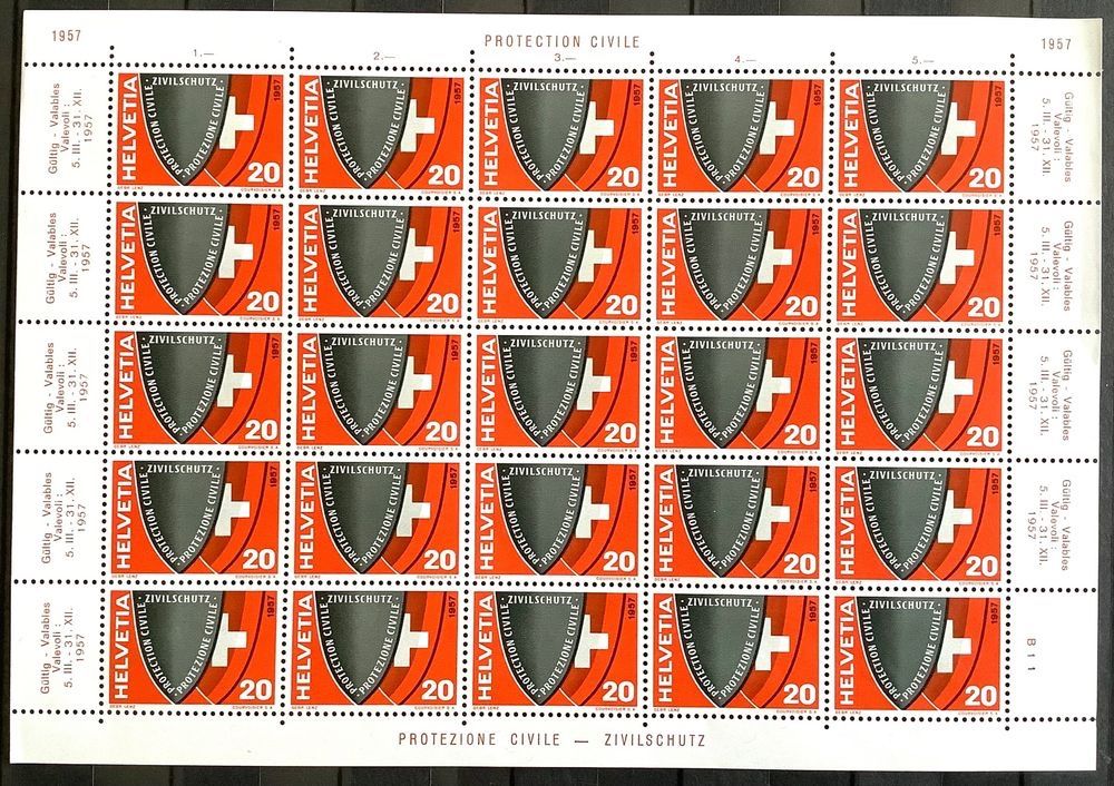 Tutti i francobolli: 1957 - Zivilschutz- Bogen ** ZNr. 330 – Nuovo (secondo la descrizione) da Liestal venduto da Skunk02