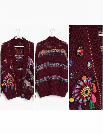 Handgemachte Boho Strickjacke / Cardigan – Grösse M/L