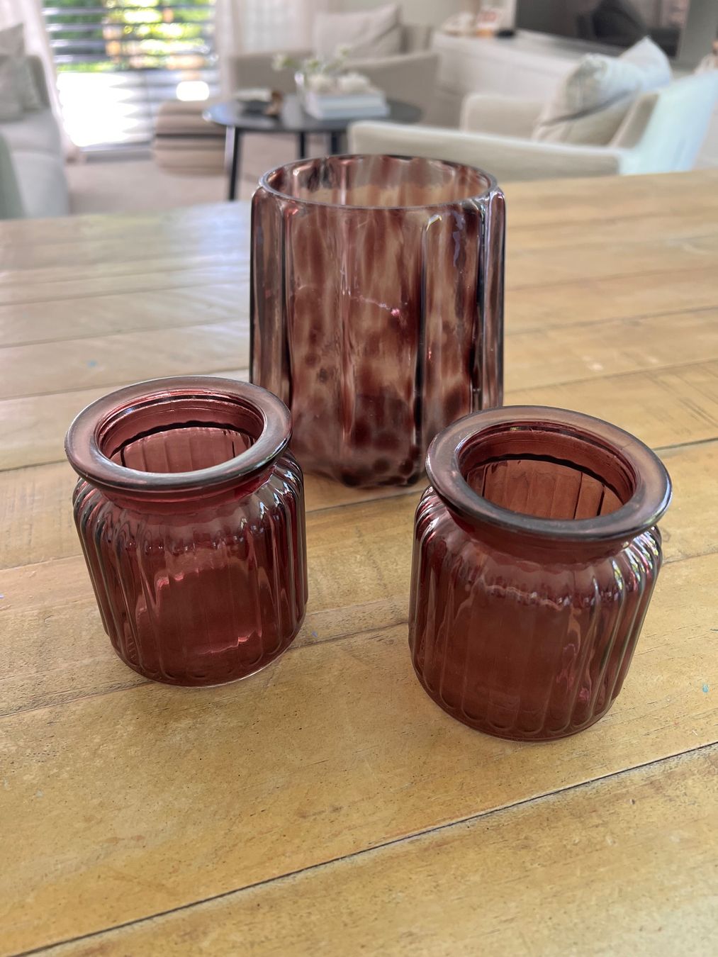 Portacandele: 3 er set Windlichter in Aubergine-farbigem Glas – Usato da Ebertswil venduto da Arula7