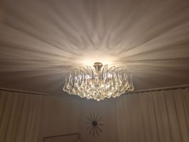Deckenleuchte Messing mit Glas-Tropfen Kristall 70-er