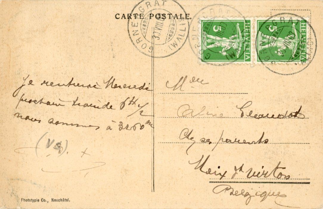 Cartoline postali: Zermatt   VS   -    Flugansicht      um  1 9 0 9 – Usato da Brig venduto da Valcards54 1