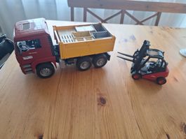 Bruder LKW und Linde Gabelstapler Set mit Zubehör