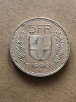 5 Fr. 1990 mit vertiefter Randschrift , selten