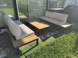 Lounge Set Gartenmöbel Holzoptik beige