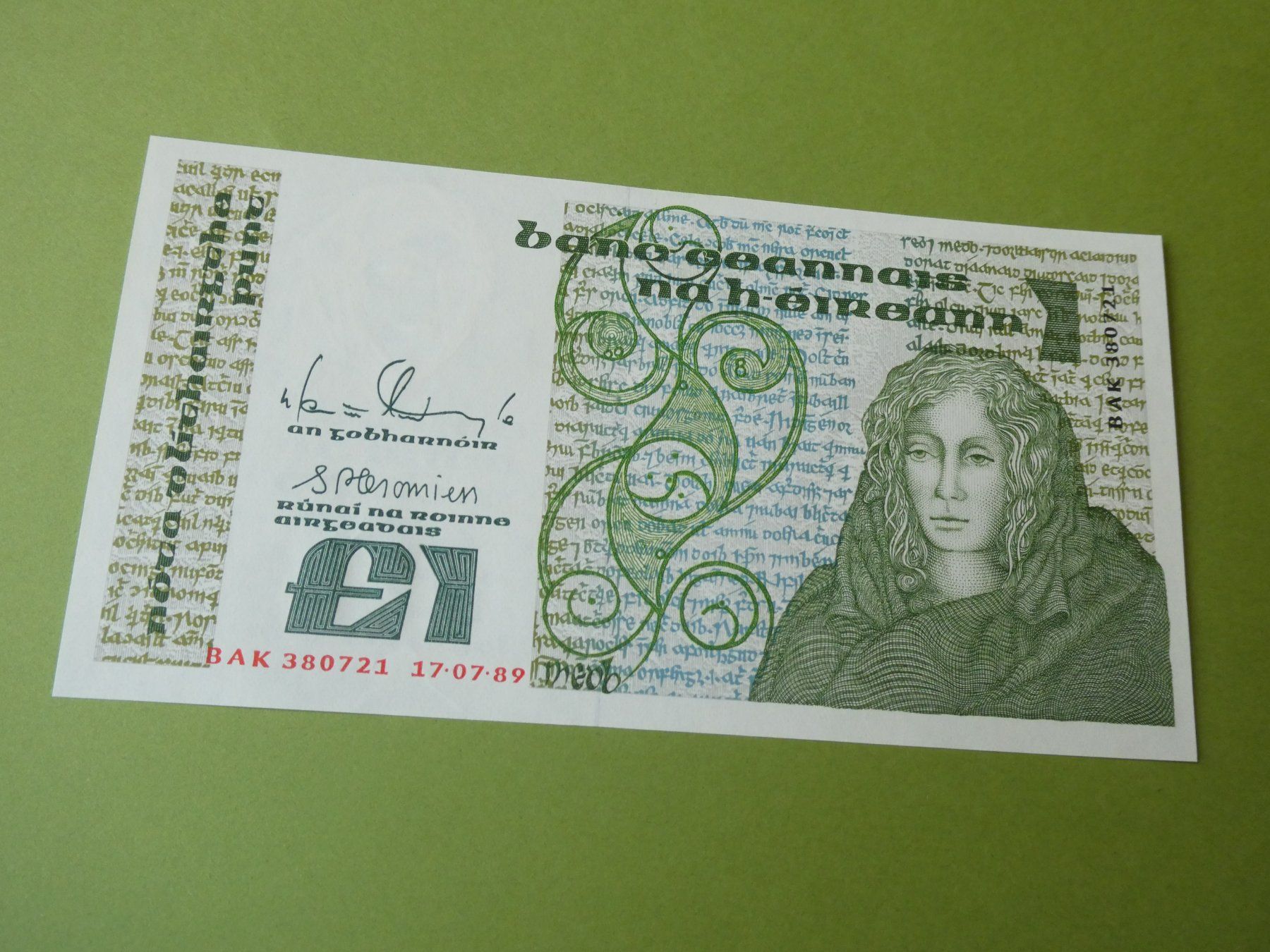 Banconote: Irland 1989, 1 Pound - ungefaltet – Usato da Hinterforst venduto da Rohusri 1