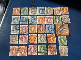 Lot stehende Helvetia mit Fahrpoststempel div. Typen