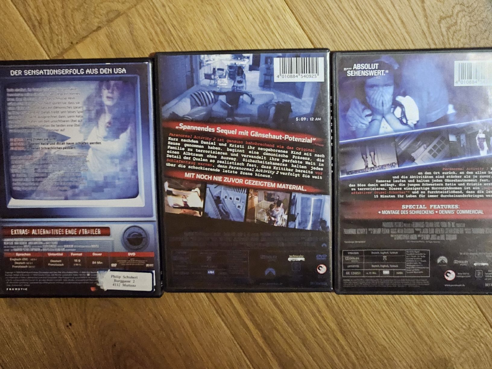 Tutti i DVDs: Paranormal Activity Bundle / DVD 1 bis 3 – Usato da Oberdorf BL venduto da BaldenEagle 2