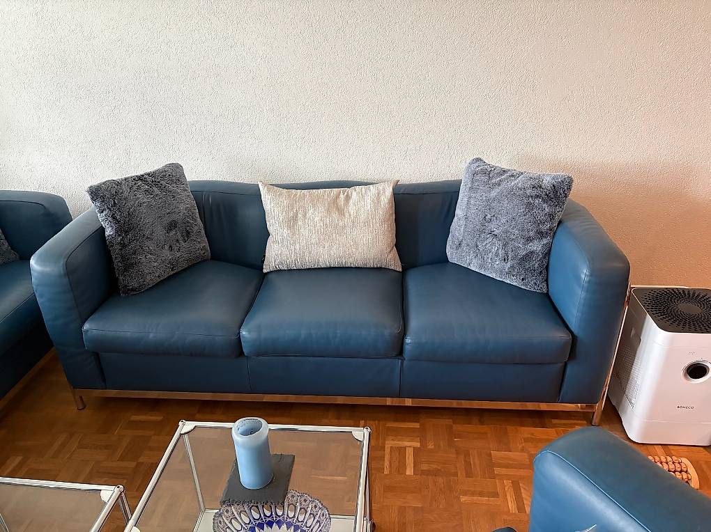 Zanotta Sofas: 2 Zanotta Onda Designer-Sofas. Leder royal-blau – D'occasion à Hondrich par Achilles_500 2