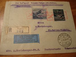 Liechtenstein 1930, toller Flugpostbrief Schaan-Vaduz-St Gal